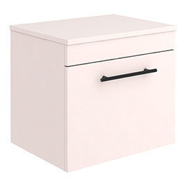 Arezzo Wall Hung Countertop Vanity Unit - Matt Pink - 500mm with Industrial Style Black Handle