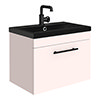 Arezzo Wall Hung Vanity Unit - Matt Pink - 600mm Black Basin with Industrial Style Handle profile small image view 1 