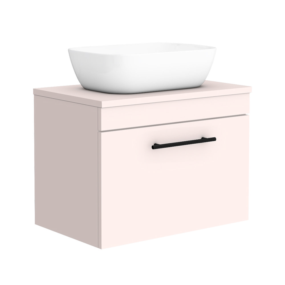 Arezzo Wall Hung Countertop Basin Unit - Pink with Industrial Style Black Handle - 600mm inc. White Basin