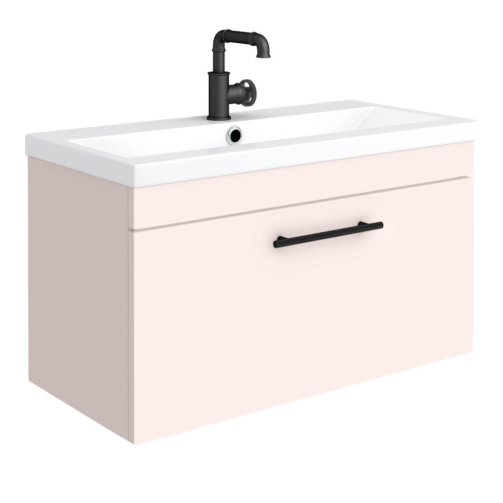 Arezzo Wall Hung Vanity Unit - Matt Pink - 800mm with Industrial Style Black Handle