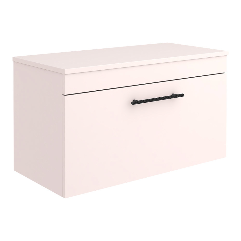 Arezzo Wall Hung Countertop Vanity Unit - Matt Pink - 800mm with Industrial Style Black Handle