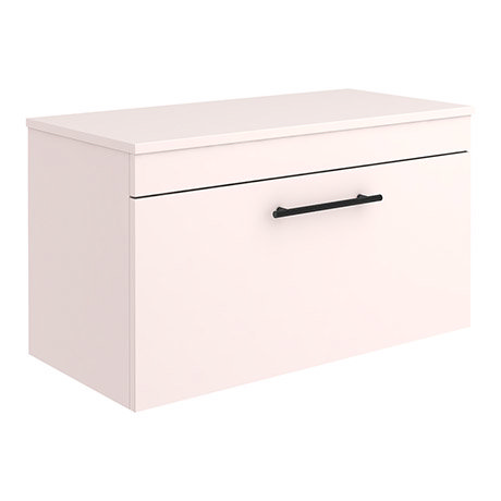 Arezzo Wall Hung Countertop Vanity Unit - Matt Pink - 800mm with Industrial Style Black Handle
