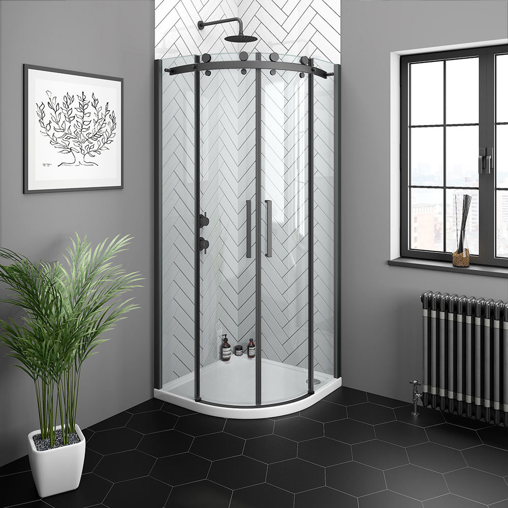 Arezzo Matt Black 800 x 800mm Frameless Quadrant Shower Enclosure