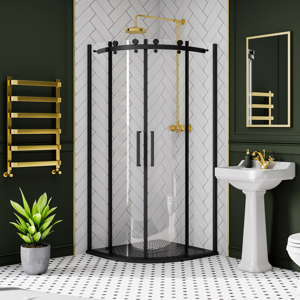 Arezzo Matt Black 900 x 900mm Frameless Quadrant Shower Enclosure with