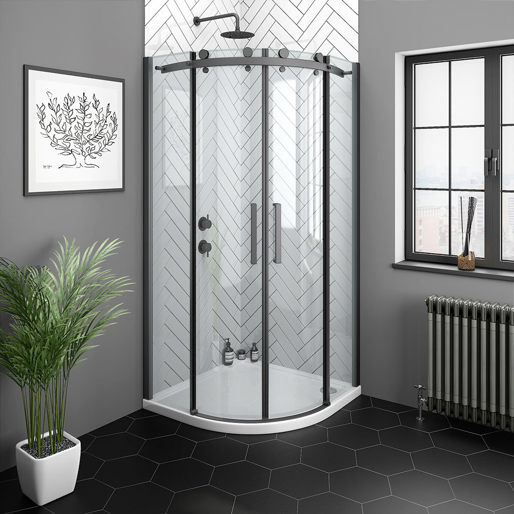 Arezzo Matt Black 900 x 900mm Frameless Quadrant Shower Enclosure ...