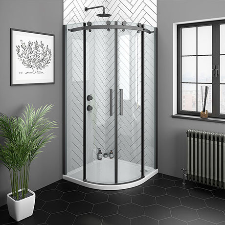 Arezzo Matt Black 900 x 900mm Frameless Quadrant Shower Enclosure