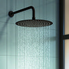 Arezzo Matt Black 300mm Thin Round Shower Head with Wall Mounted Arm profile small image view 1 
