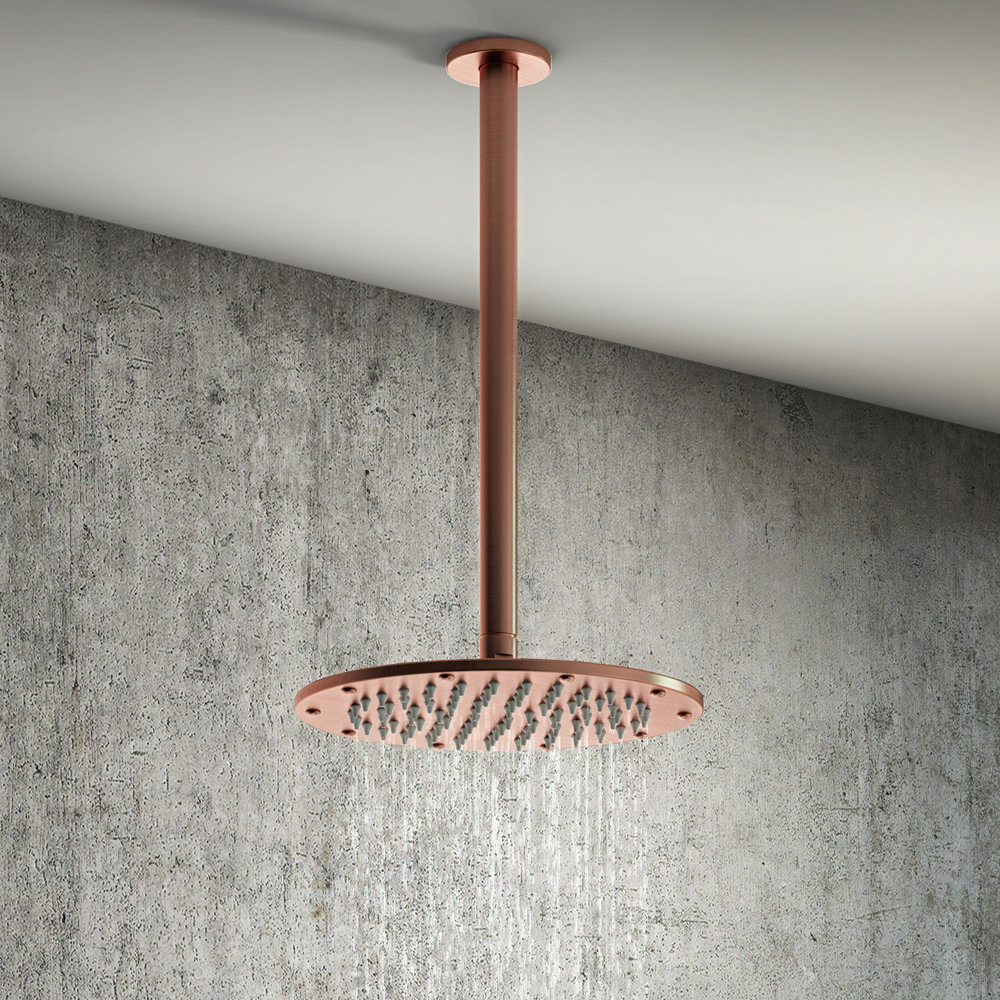Arezzo Rose Gold 195mm Thin Round Shower Head + 300mm Ceiling Mounted Arm