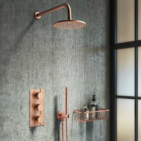 Arezzo Rose Gold Round Thermostatic Shower Pack with Wall Mounted Head + Handset