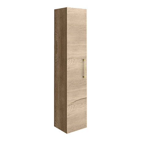 Arezzo Rustic Oak Wall Hung Tall Storage Cabinet with Brushed Brass Handle