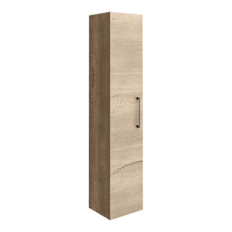 Arezzo Rustic Oak Wall Hung Tall Storage Cabinet with Matt Black Handle