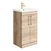 Arezzo Floor Standing Vanity Unit - Rustic Oak - 500mm with Brushed Brass Handles Small Image