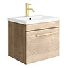 Arezzo Wall Hung Vanity Unit - Rustic Oak - 500mm with Brushed Brass Handle profile small image view 1 