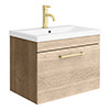 Arezzo Wall Hung Vanity Unit - Rustic Oak - 600mm with Brushed Brass Handle Small Image