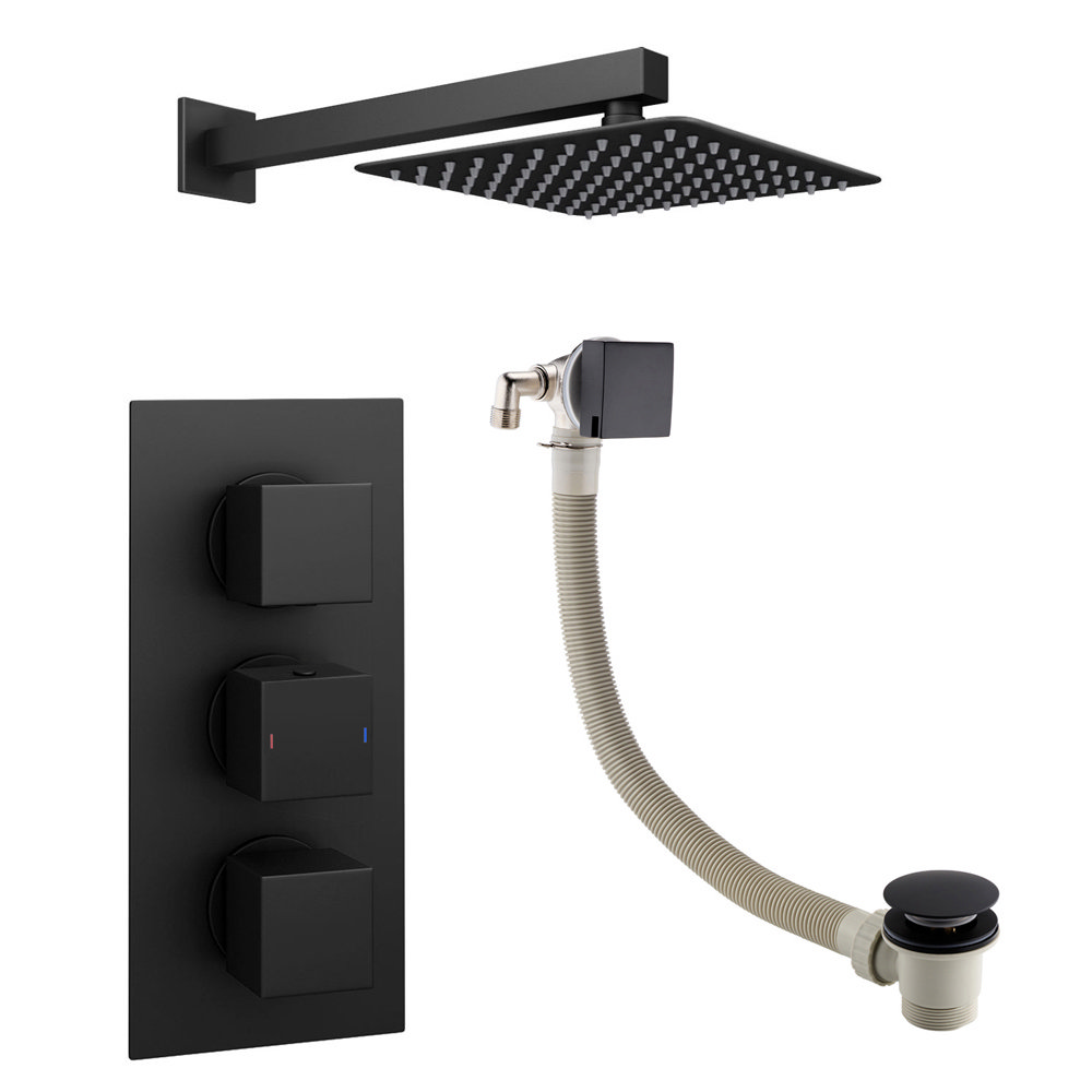 Arezzo Square Matt Black 2 Outlet Shower System (Fixed Shower Head