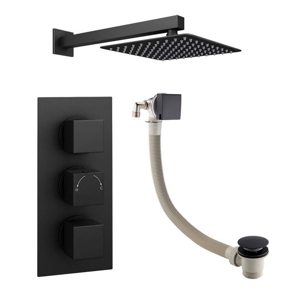 Arezzo Square Matt Black 2 Outlet Shower System (Fixed Shower Head