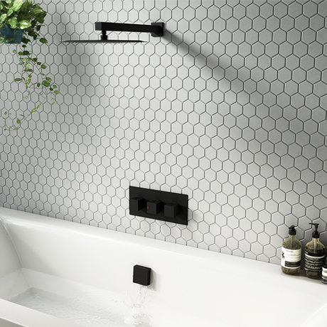 Arezzo Square Matt Black 2 Outlet Shower System (Fixed Shower Head + Overflow Bath Filler)