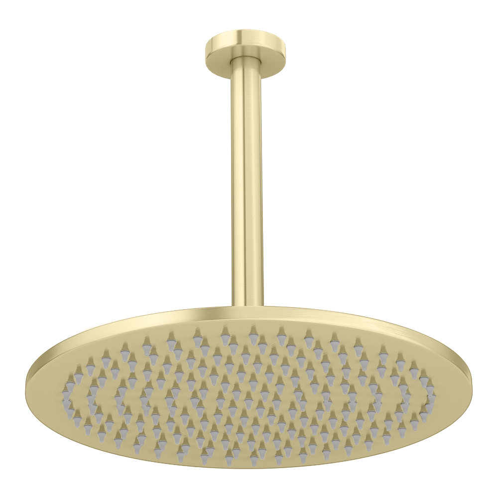 Arezzo Brushed Brass 300mm Thin Round Shower Head + 200mm Ceiling ...