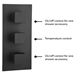 Arezzo Matt Black Square Triple Thermostatic Shower Pack w. Flat Fixed Head + Handset profile small image view 2 