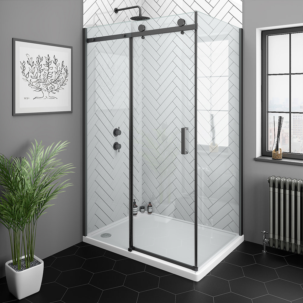 Arezzo Matt Black 1200 x 800mm Frameless Sliding Door Shower Enclosure