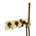 Arezzo Brushed Brass Round Concealed Thermostatic Shower Valve w. Handset + Freeflow Bath Filler profile small image view 2 