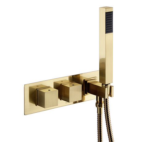 Arezzo Brushed Brass Square Wall Mounted Thermostatic Shower Valve with Handset