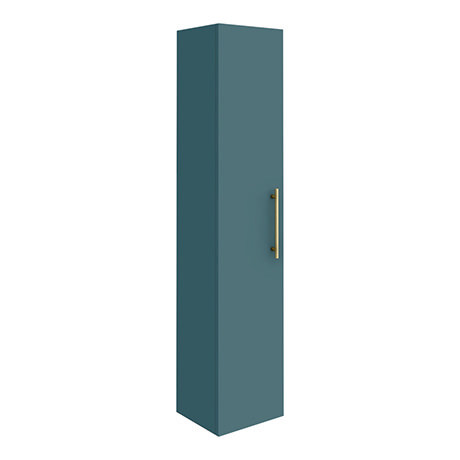 Arezzo Wall Hung Tall Storage Cabinet - Matt Teal Green - with Brushed Brass Chrome Handle