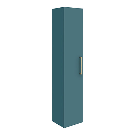 Arezzo Matt Green Wall Hung Tall Storage Cabinet with Brushed Brass Handle