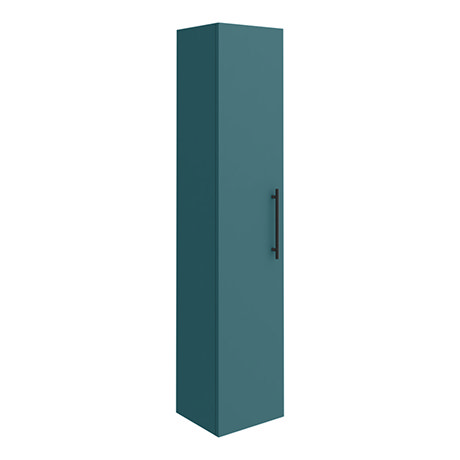Arezzo Wall Hung Tall Storage Cabinet - Matt Teal Green - with Industrial Style Matt Black Handle