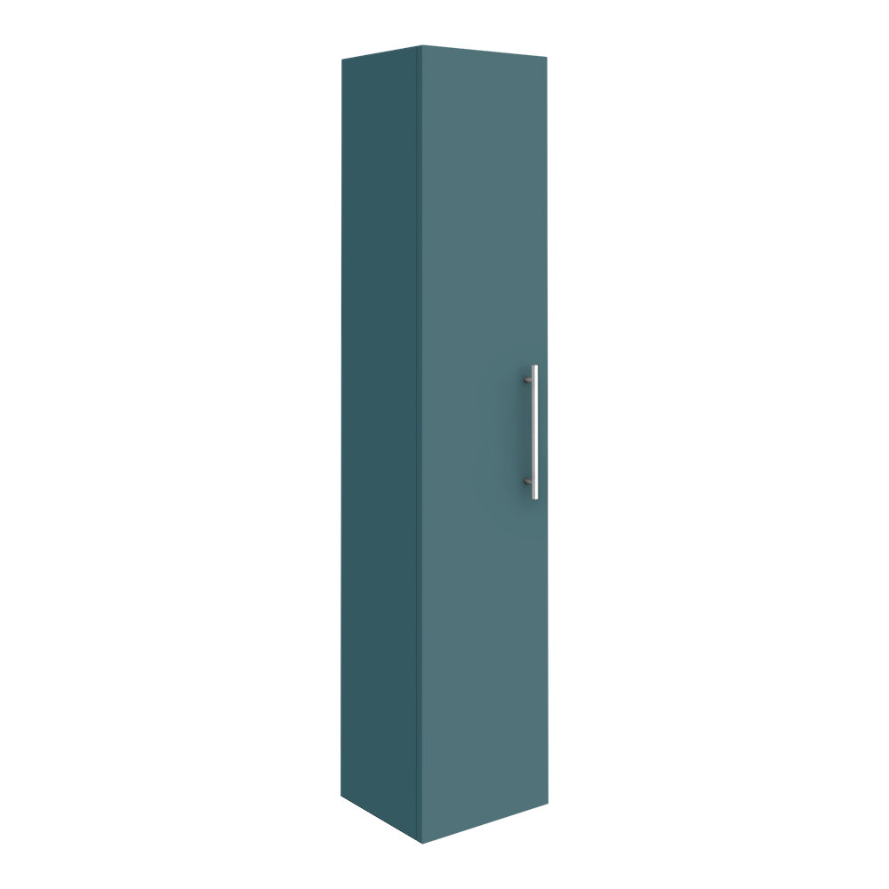 Arezzo Wall Hung Tall Storage Cabinet - Matt Teal Green - with Industrial Style Chrome Handle