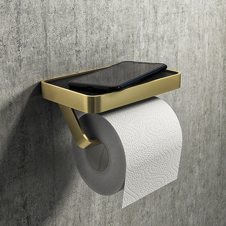 Arezzo Toilet Roll Holder with Shelf - Brushed Brass