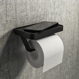 Arezzo Toilet Roll Holder with Shelf - Matt Black