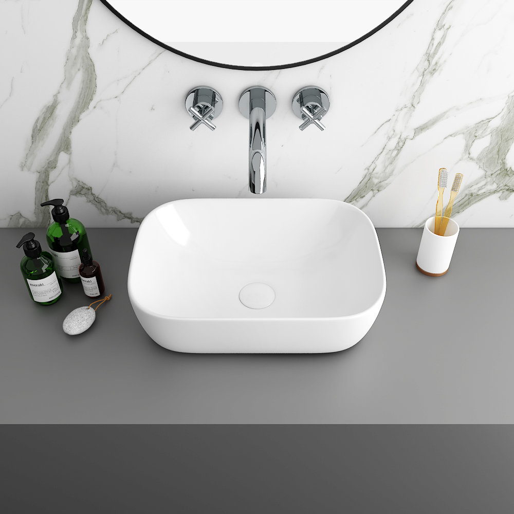 Arezzo 465 X 325mm Gloss White Curved Rectangular Counter Top Basin Victorian Plumbing Uk