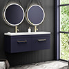 Arezzo Matt Blue Wall Hung Double Basin Vanity Unit (1205mm w. Brushed Brass Handles) profile small image view 1 
