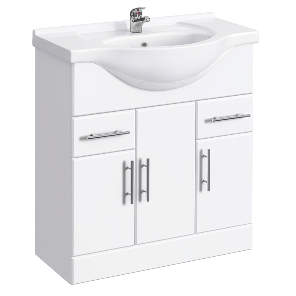 Alaska High Gloss White Vanity Unit With Ceramic Basin W750 X D330mm