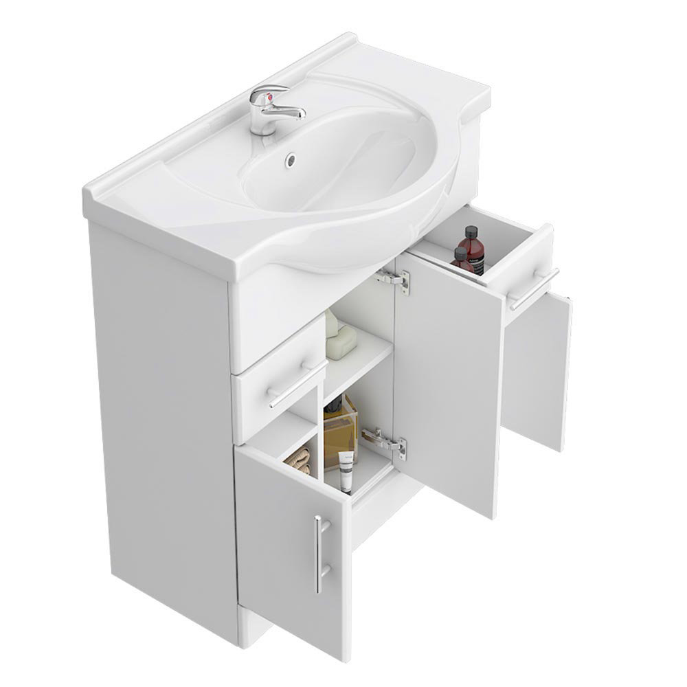 Alaska High Gloss White Vanity Unit With Ceramic Basin W750 x D330mm