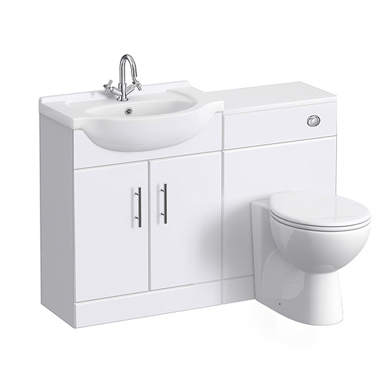 Alaska High Gloss White Vanity Unit Cloakroom Suite W1150 x D300mm at ...