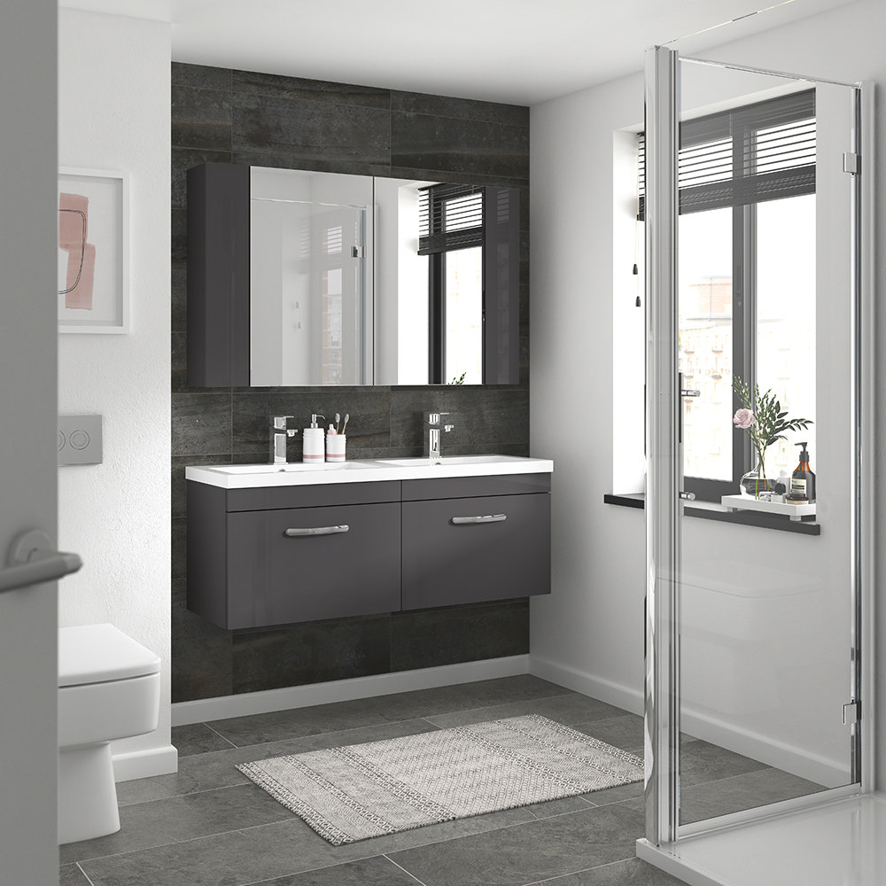 Brooklyn 600mm Gloss Grey Bathroom Mirror & Fascia Victorian