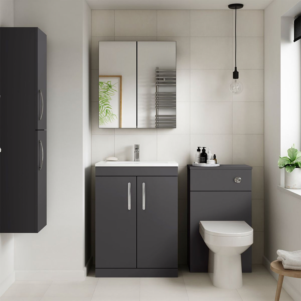 Brooklyn 600mm Gloss Grey Bathroom Mirror 2 Door Victorian