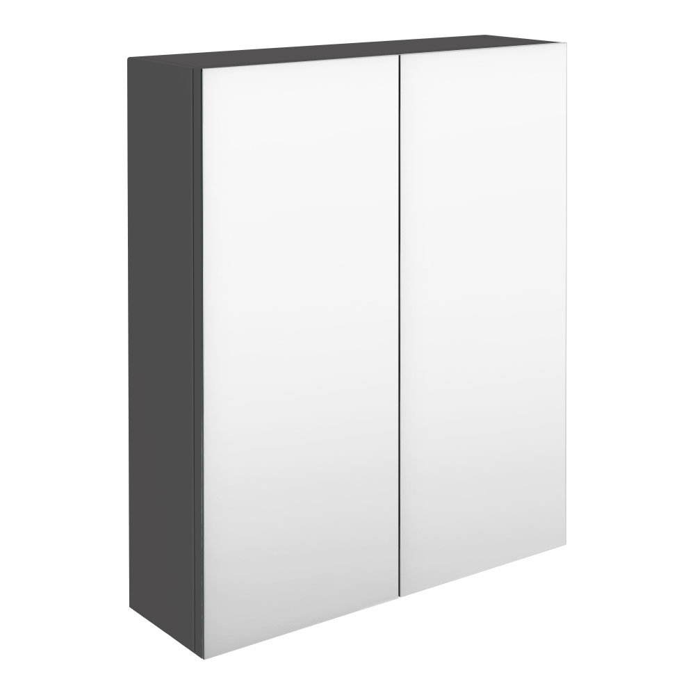Brooklyn 600mm Gloss Grey Bathroom Mirror Cabinet - 2 Door