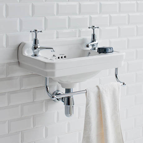 Burlington 51cm Cloakroom Basin With Towel Rail 2 Tap Hole