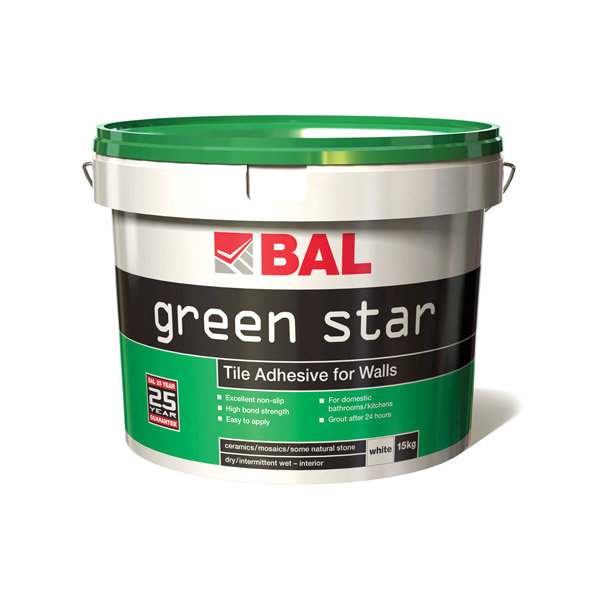 BAL - 10 Ltr (15kg) Wall Green Star Tile Adhesive - White - B100