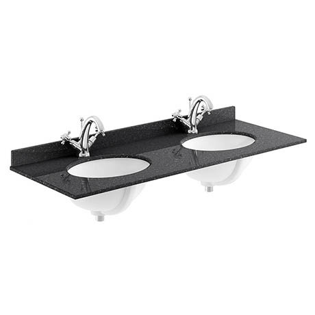 Bayswater 1200mm 1TH Black Marble Double Bowl Basin Top