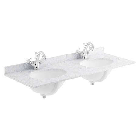 Bayswater 1200mm 1TH White Marble Double Bowl Basin Top