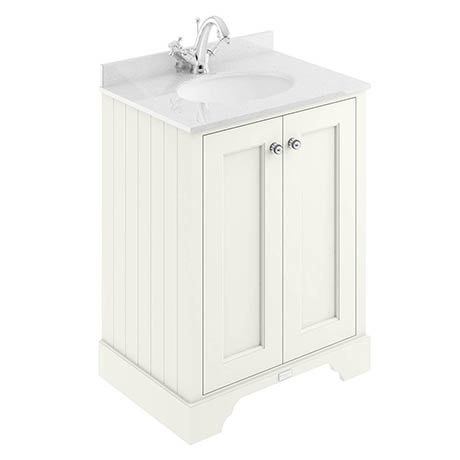 Bayswater Pointing White 600mm 2 Door Vanity Unit & 1TH White Marble Basin Top