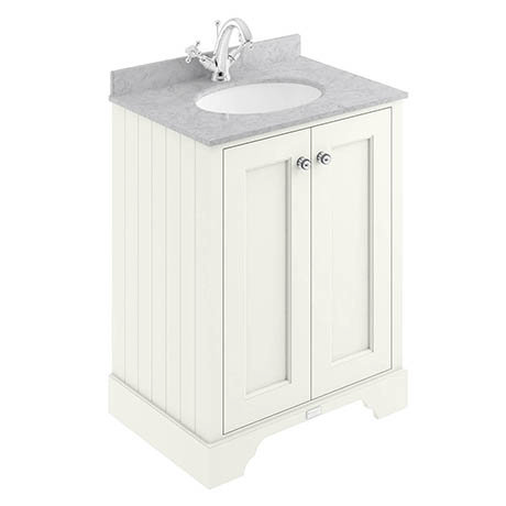 Bayswater Pointing White 600mm 2 Door Vanity Unit & 1TH Grey Marble Basin Top