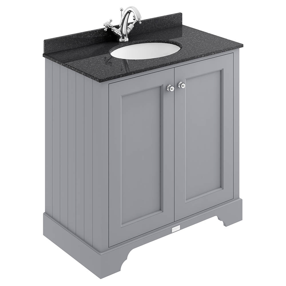 Bayswater Plummett Grey 800mm 2 Door Vanity Unit & 1TH Black Marble