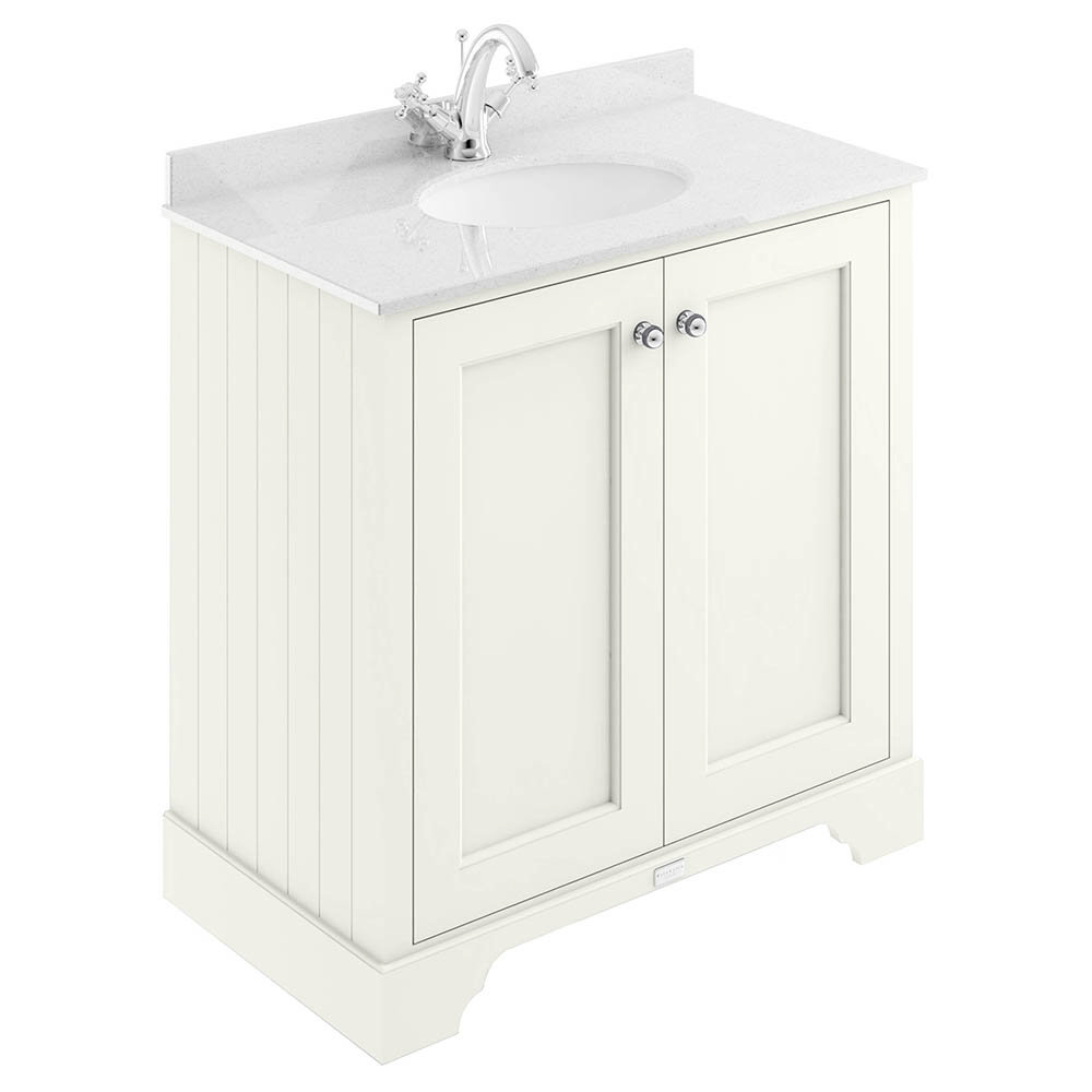 Bayswater Pointing White 800mm 2 Door Vanity Unit &amp; 1TH White Marble Basin Top