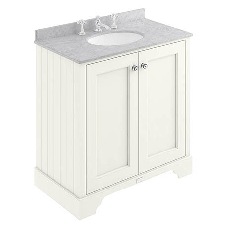 Bayswater Pointing White 800mm 2 Door Vanity Unit & 3TH Grey Marble Basin Top