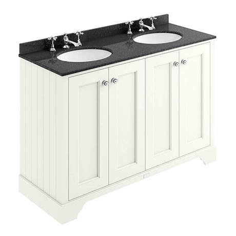 Bayswater Pointing White 1200mm 4 Door Vanity Unit & 3TH Black Marble Double Bowl Basin Top